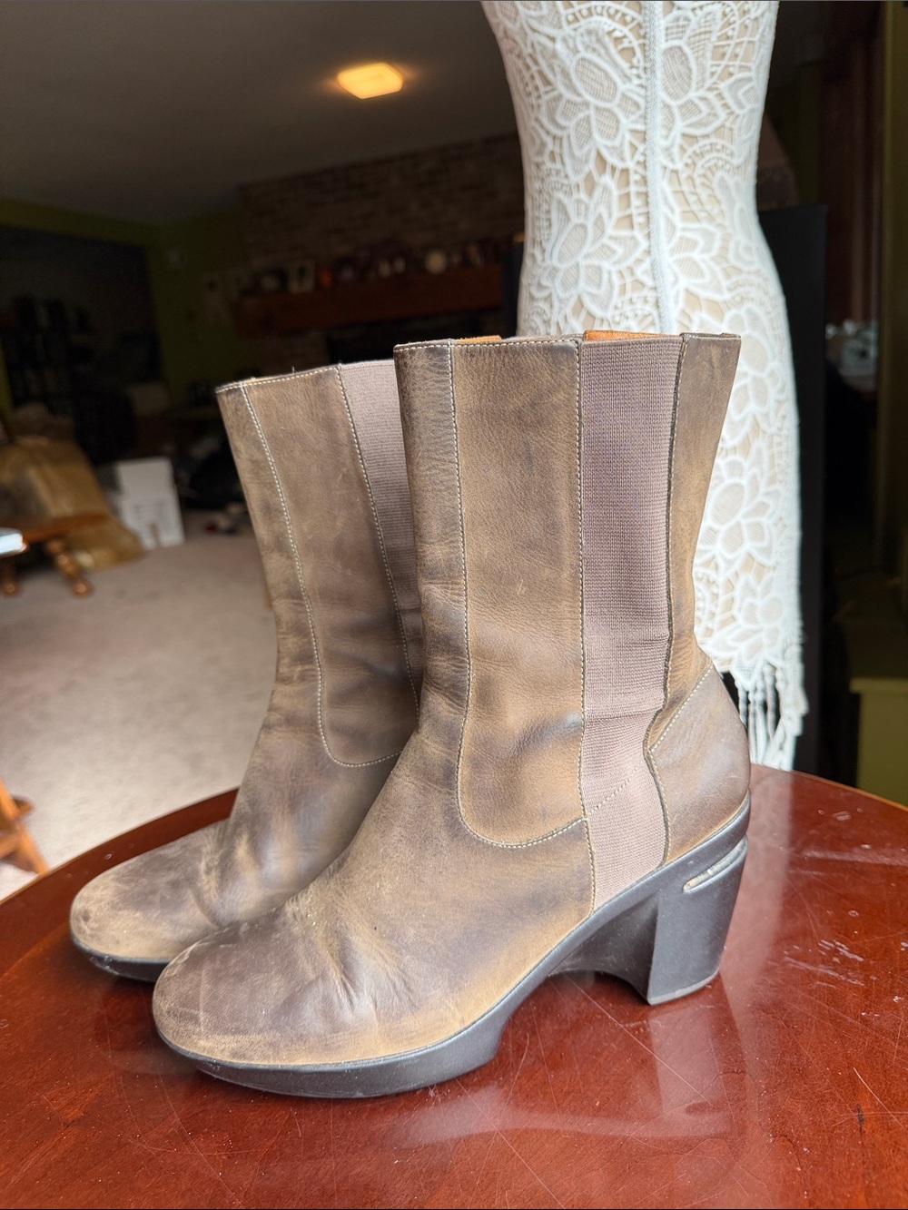 Cole Haan Brown Leather Mid-Calf Block Heel Boots